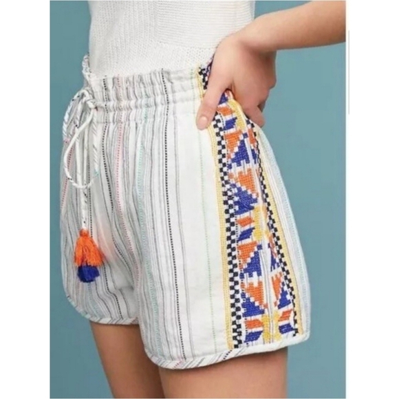 LAIA Pants - Anthropolgie Laia Caspian Striped Embroidred Lined Cotton Shorts S